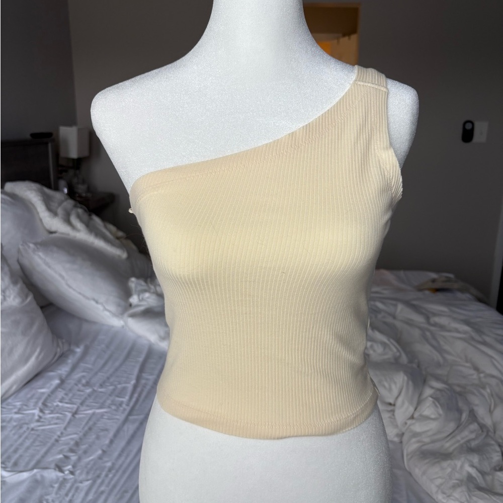 Urban Outfitters One-Shoulder Cream Ribbed Top